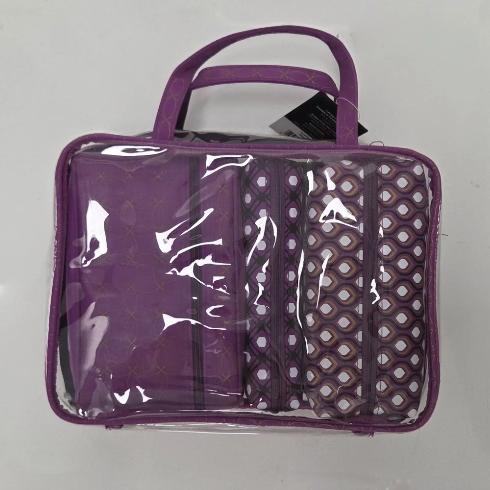 Danielle Creations 4 Piece Bag Set Purple/Gold/Mauve Toiletry